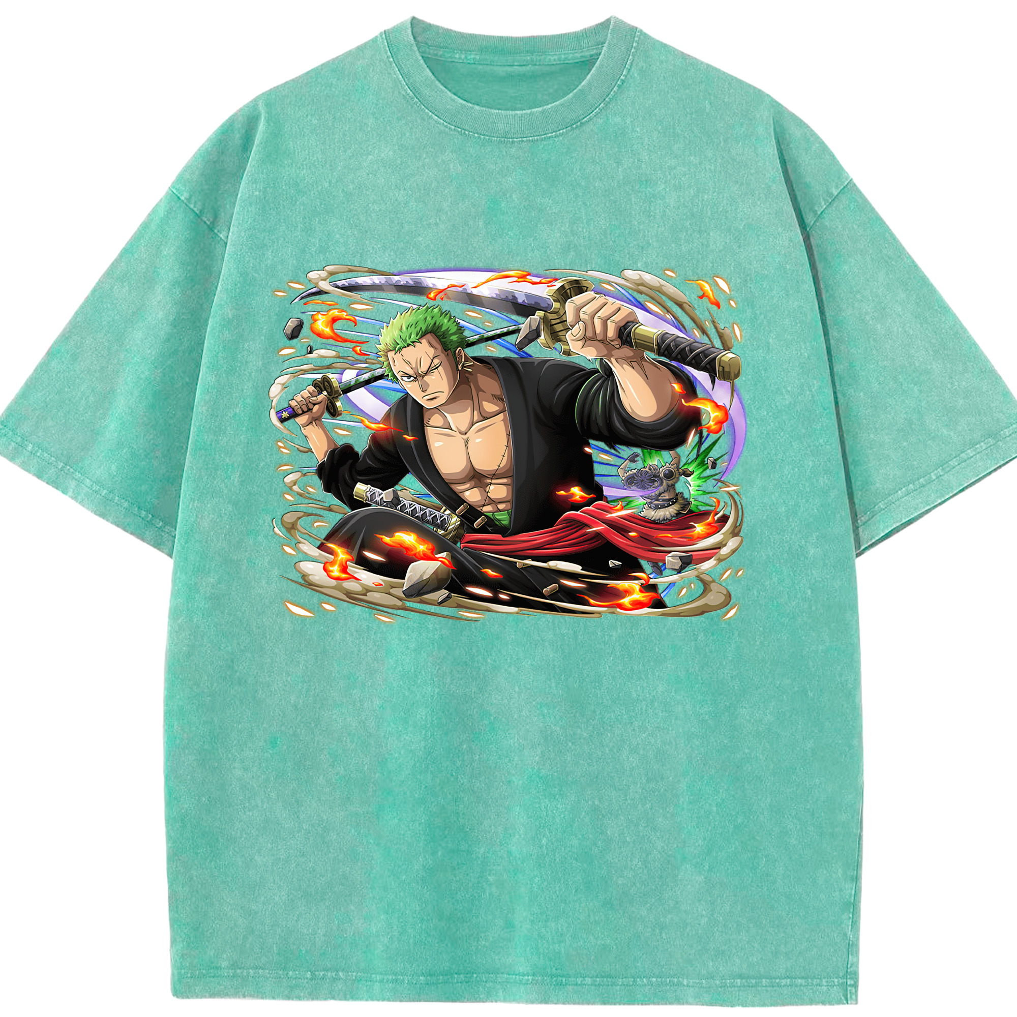 ワンピース ロロノア・ゾロ ONE PIECE Roronoa Zoro 綿100% ヴィンテージ風 半袖Tシャツ（フロントプリント）